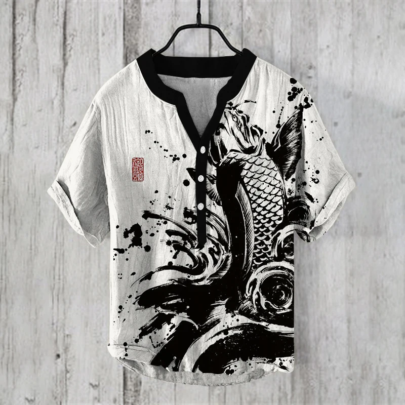 

Cardigan Men Clothes Offer Men's Clothing Fashion Summer Casul Shirts Short Sleeve Henry Shirt Print Tops Mens 2024