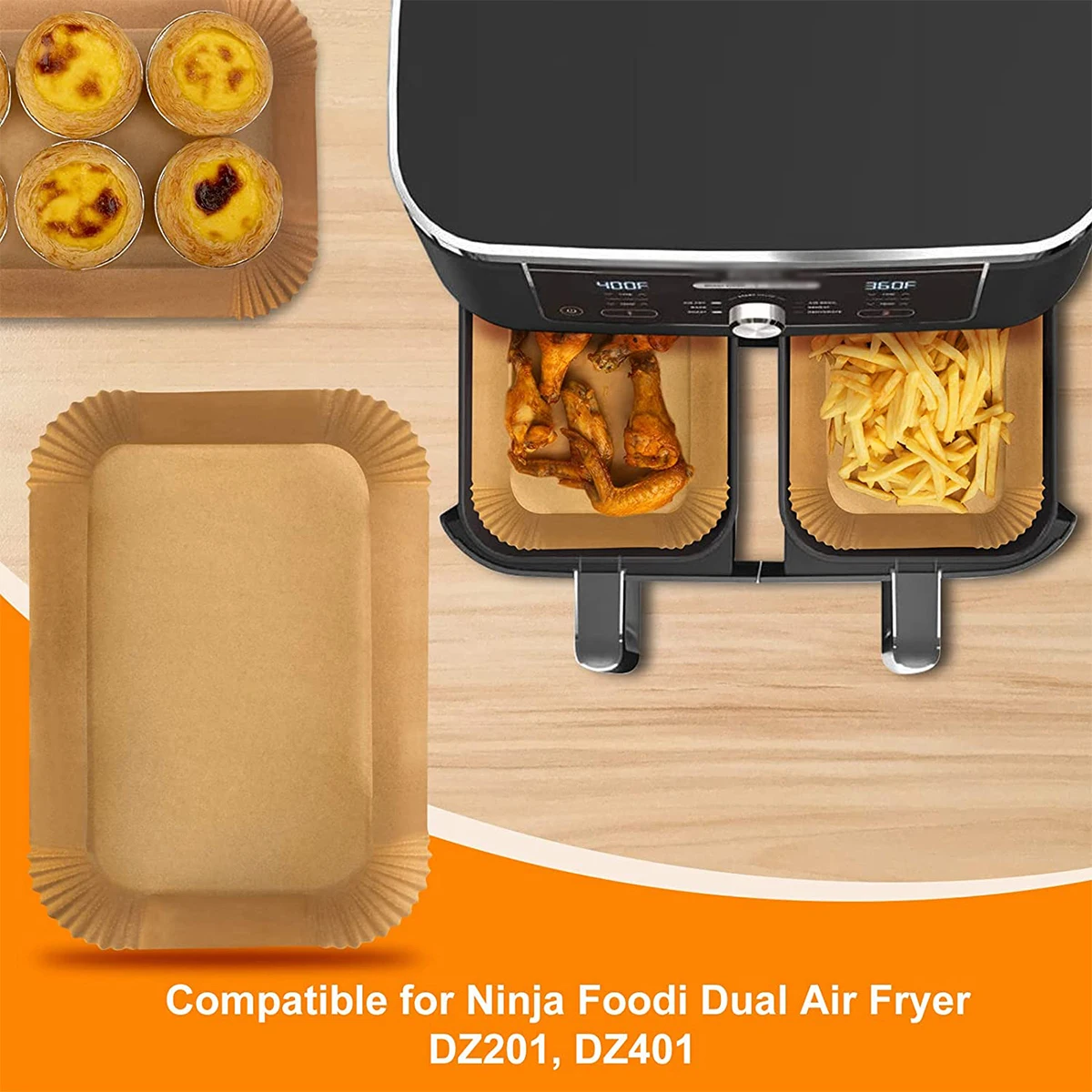100 Pcs Air Fryer Paper Air Fryer Paper Air Fryer Liners Disposable Air Fryer Liners Non-stick Square Parchment Heat-resistant Roasting Pad Baking Liner Compatible with Ninja Dual Air Fryer