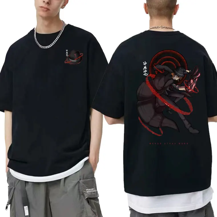 

Male Fashion Black Streetwear Anime Bungo Stray Dogs Nakahara Chuuya Graphic T Shirts Men's Manga Oversized Short Sleeve T-shirt