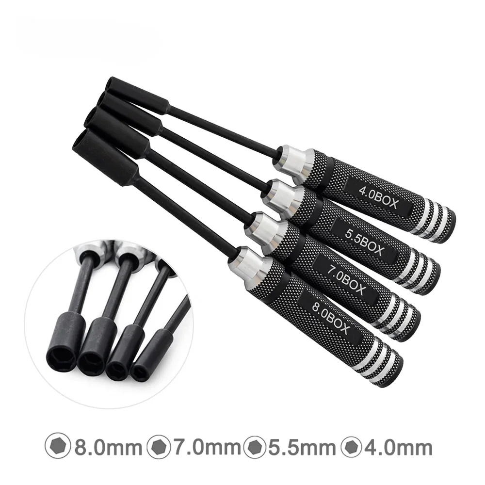 4.0mm / 5.5mm / 7.0mm / 8.0mm Hex Nut Socket Driver Kit – Precision Repair Tool Set for RC Cars, Quadcopters & Drones