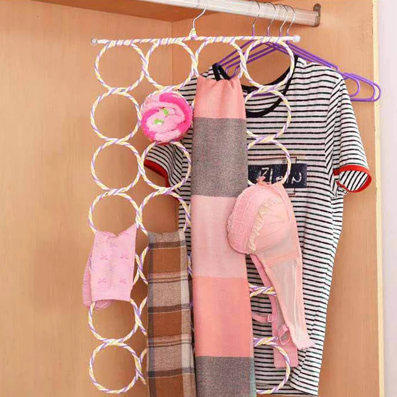 28/12 Holes Scarf Holder Foldable Tie Belt Hanger Hooks Shawl Scarves Rattan Weave Display Rack Wardrobe Space Organizer