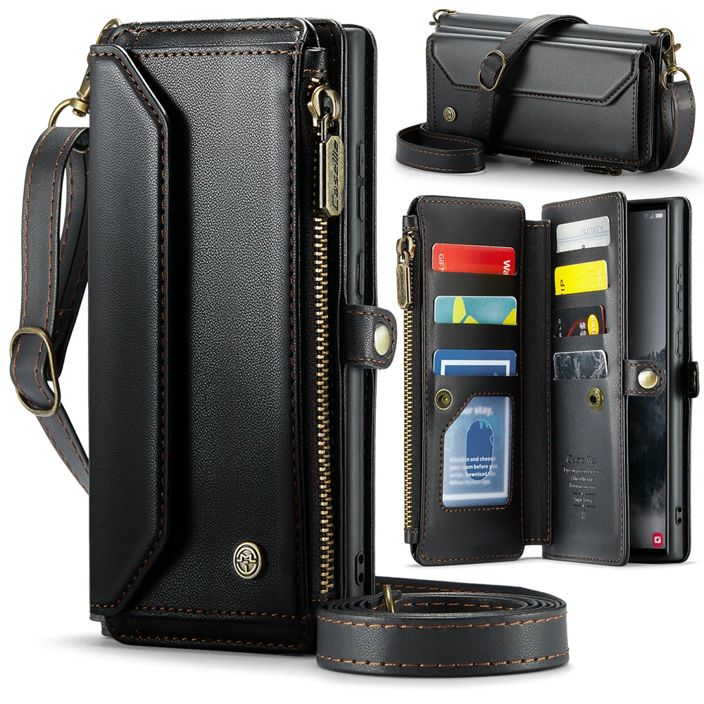 Retro Leather Wallet Phone Case with Magnetic Closure and Trifold Holder