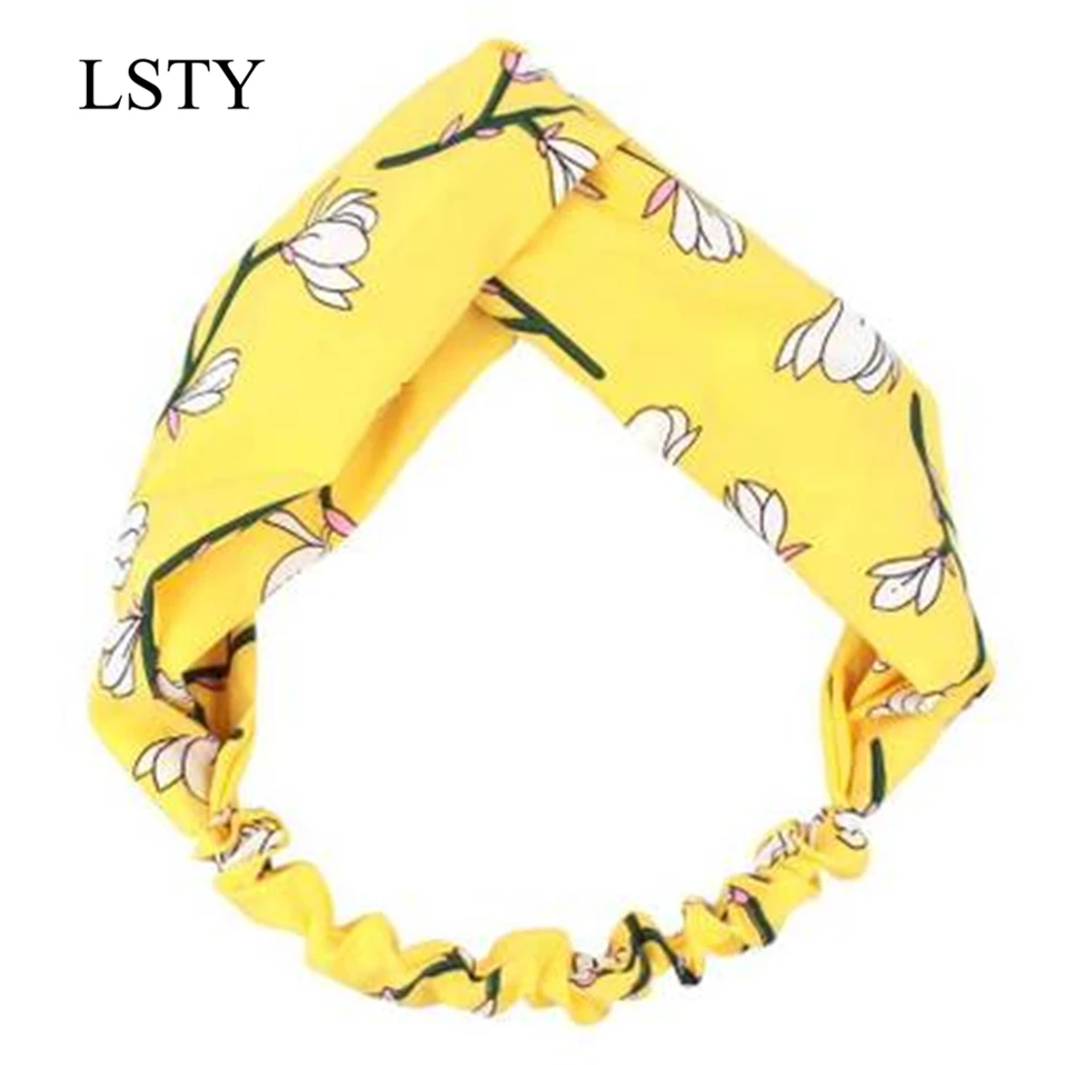 

Fashion Korean Hair Accessories Sports Yoga Face Wash Chiffon Headband with Magnolia Flower Print Headband Ladies Cross Headband