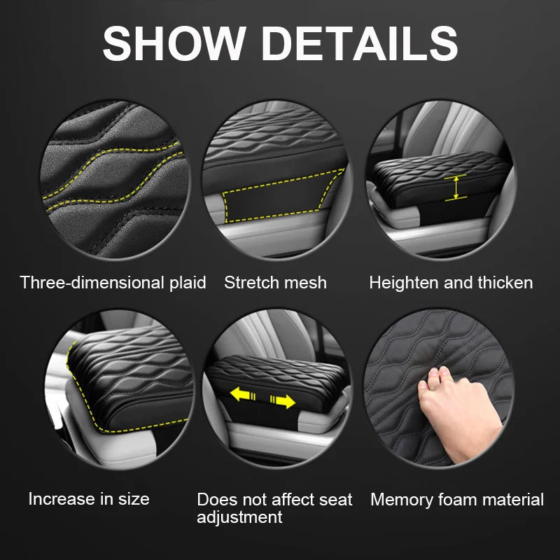 Wave Embroider PU Leather Car Armrest Mat Center Console Arm Rest Protection Cushion Auto Armrests Storage Box Cover Pad Center Console Armrest Car Armrest Box Armrest Box Car Armrest Cover Center Console Cover Armrest Pad Car Armrest Mat