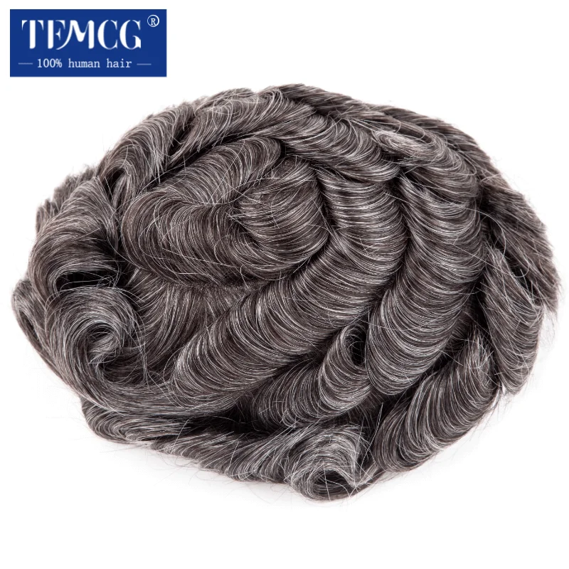 Double knotted Toupee Men 0.06-0.08mm PU Natural Hairline Men Wig Human Hair Hair System Unit 6" Male Prosthesis