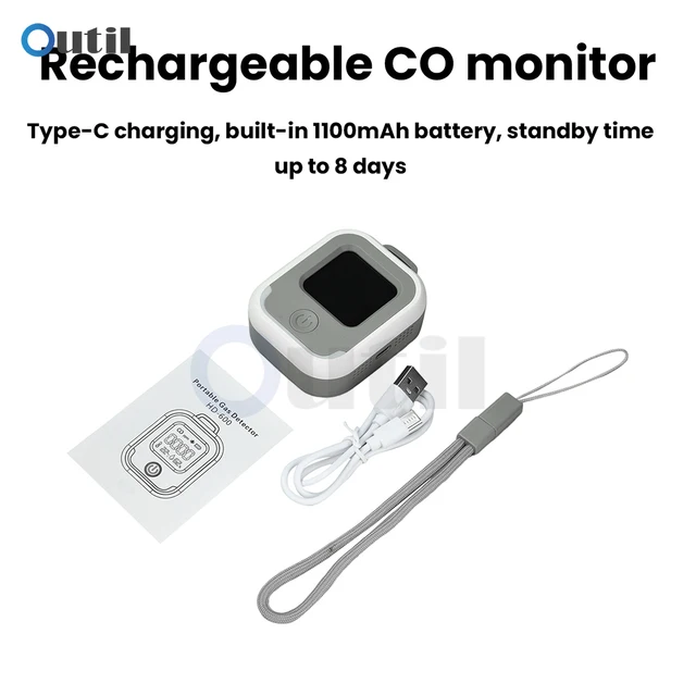 เครื่องตรวจจับคาร์บอนมอนอกไซด์แบบพกพาสำหรับการเดินทางพร้อมหน้าจอ LCD จอแสดงผล CO/อุณหภูมิ/ความชื้นแบบเรียลไทม์ พร้อมระบบแจ้งเตือน สำหรับบ้าน โรงแรม รถบ้าน 1
