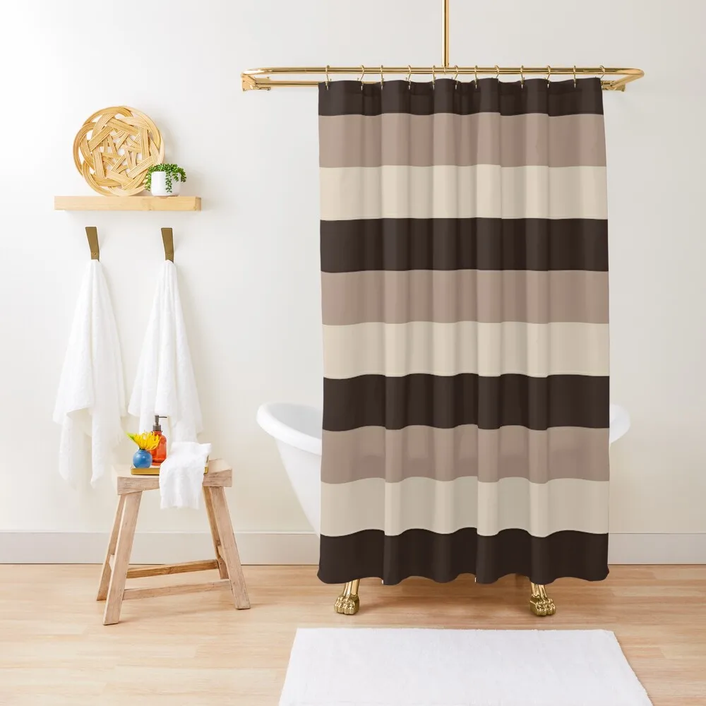 

3 Large SHADES OF MOCHA Horizontal STRIPES Shower Curtain Bathroom Accessories Shower Waterproof For Bathrooms Curtain