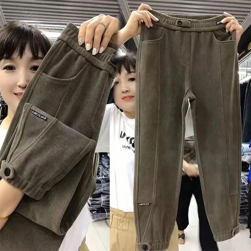

Add Velvet Chenille Pants Women New Thick Large Size Leg Trousers Autumn Winter 2023High Waist Sports Leisure Harun Pants Female