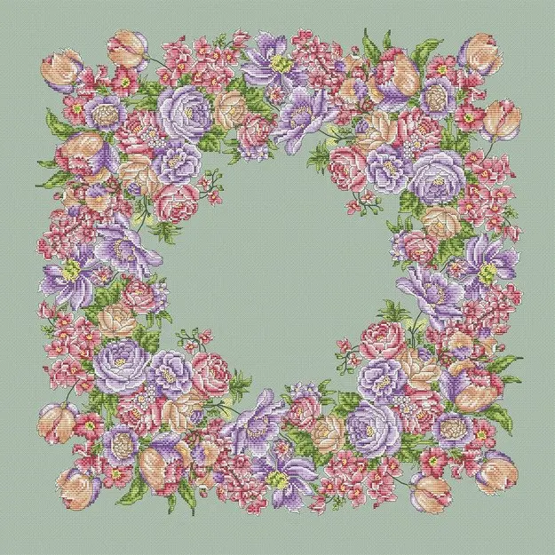 

31-pink and purple flower wreath 58-58 Needlework Kit Cross stich unPainting Set Cross Stitch Kits Cross-stitch Embroidery