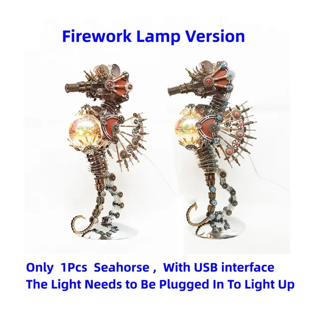 Seahorse Metal Assembly Mechanical Model Kit Steampunk Firework Lamp DIY Assembly Kits Children Men Educational Toys (2100PCS) - Firework Lamp