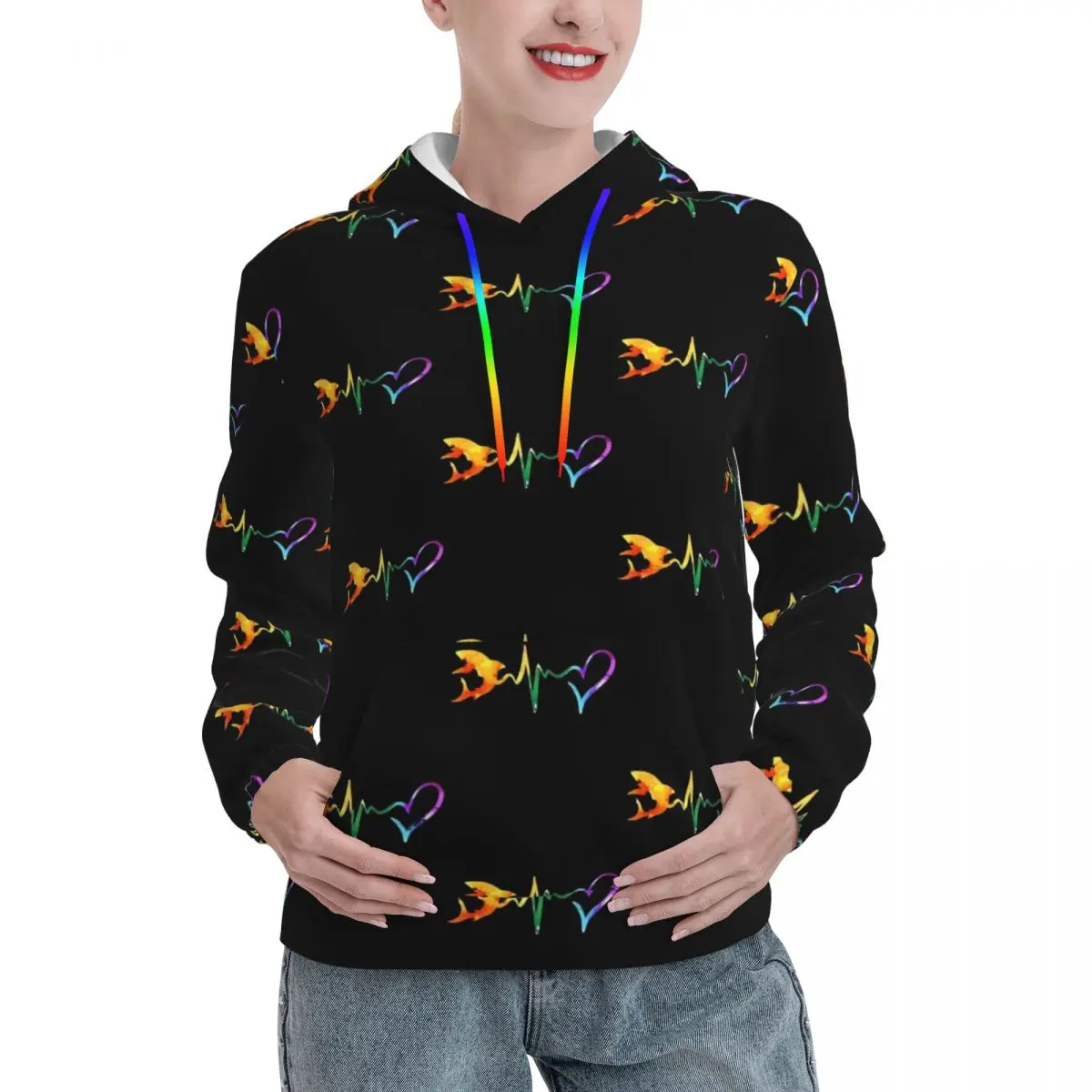 

Shark Heartbeat Casual Hoodies Abstract Animal Kawaii Hooded Shirt Autumn Long Sleeve Loose Oversized Hoodie Birthday Gift