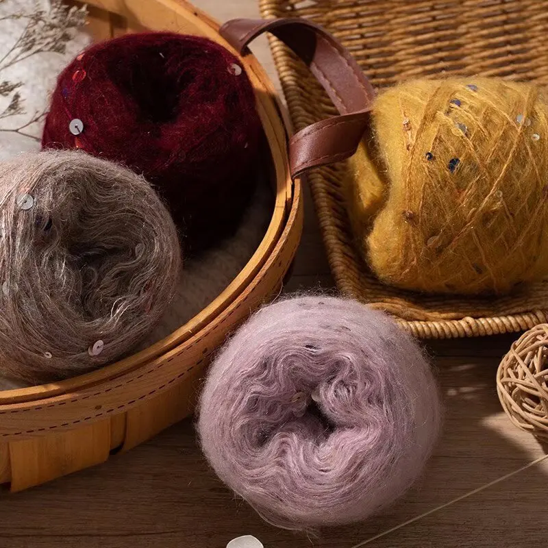 Hand Woven Sequin Mohair Rod Needle, Multi-Color Yarn, Hand Sweater Thread, 50g/Roll 4
