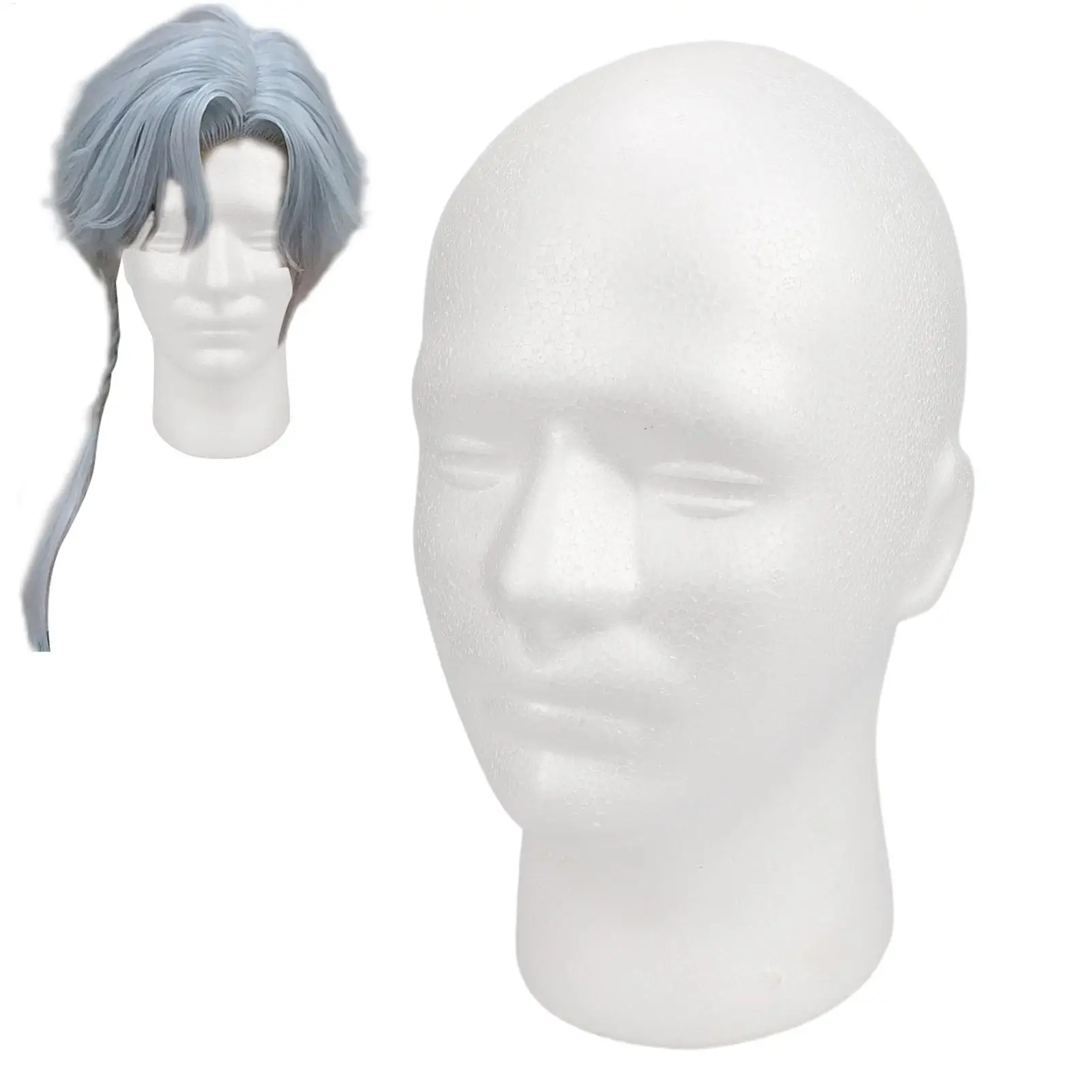 Male Mannequin Head Round Base Lightweight Foam Wigs Head Model and Display Hair, Hats and Hairpieces for Glasses Headset Wigs