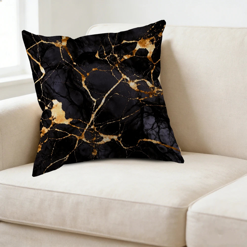 Elegant Black and Gold Marble Decorative Throw Pillow