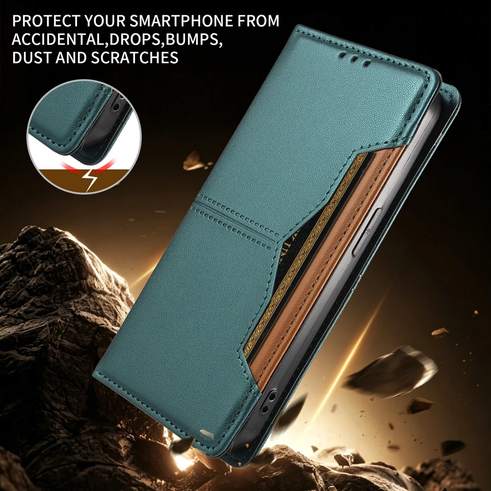 Magnetic Leather Wallet Case with Card Slot Cover