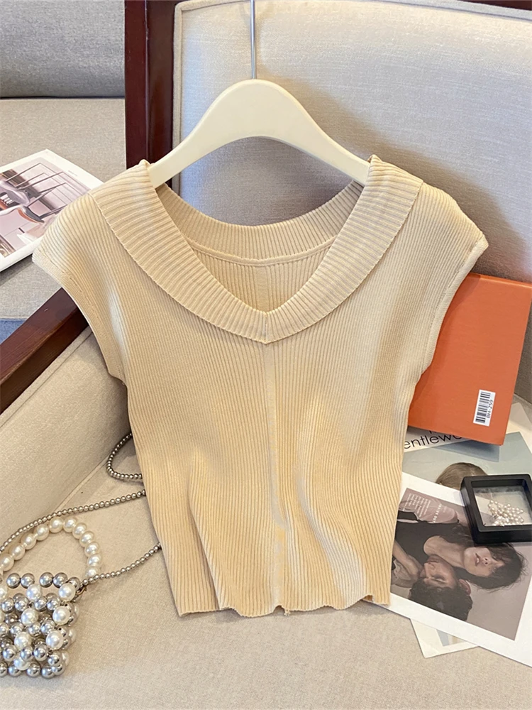 

Summer Women T Shirt T-Shirt Woman Clothes Female Elasticity Oversized Short Sleeve Women's Tube Top Knit Canale Y2k Tops Tee