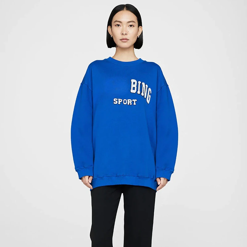 

New AB Sweatshirts Special Embroidered Alphabet BING Stitch Embroidery Loose Fleece Round Neck Women's Hoodie