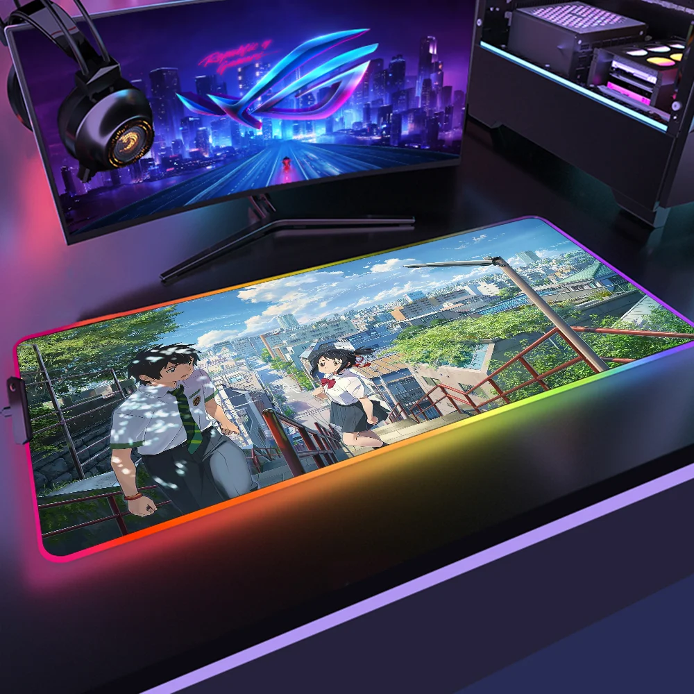 

Luminous Mause Pad Your Name Backlight Rgb With Wire Desk Protector Anime Accessories Gaming Pc Gamer Keyboard Deskpad Mouse Mat