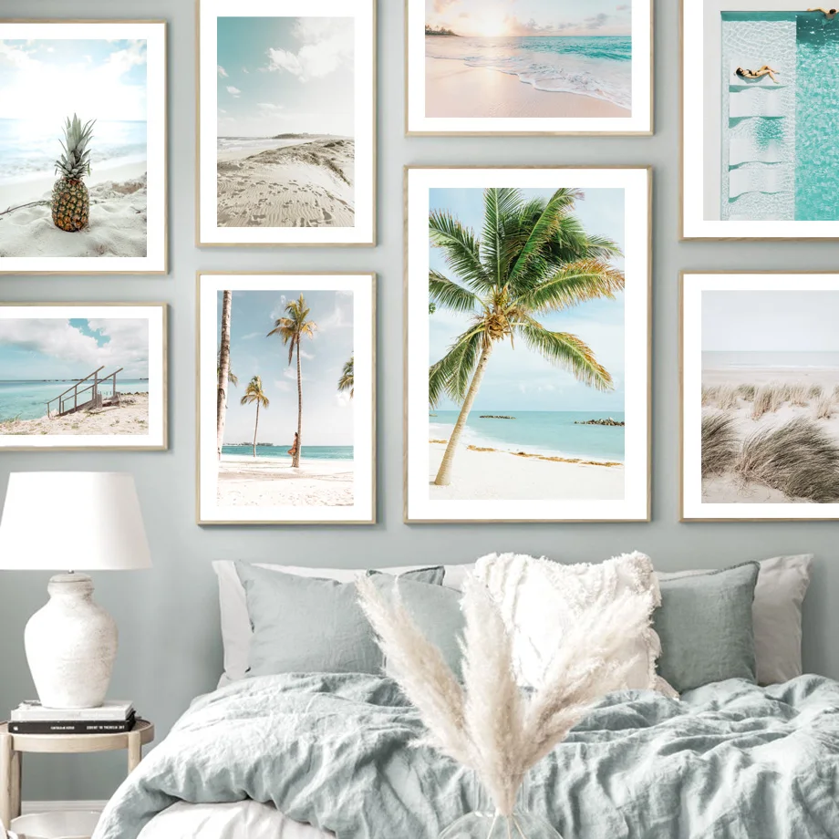 

Caribbean Calm Waves Beach Palm Pineapple Grass Wall Art Print Canvas Painting Nordic Poster Indoor Living Room Home Decoration
