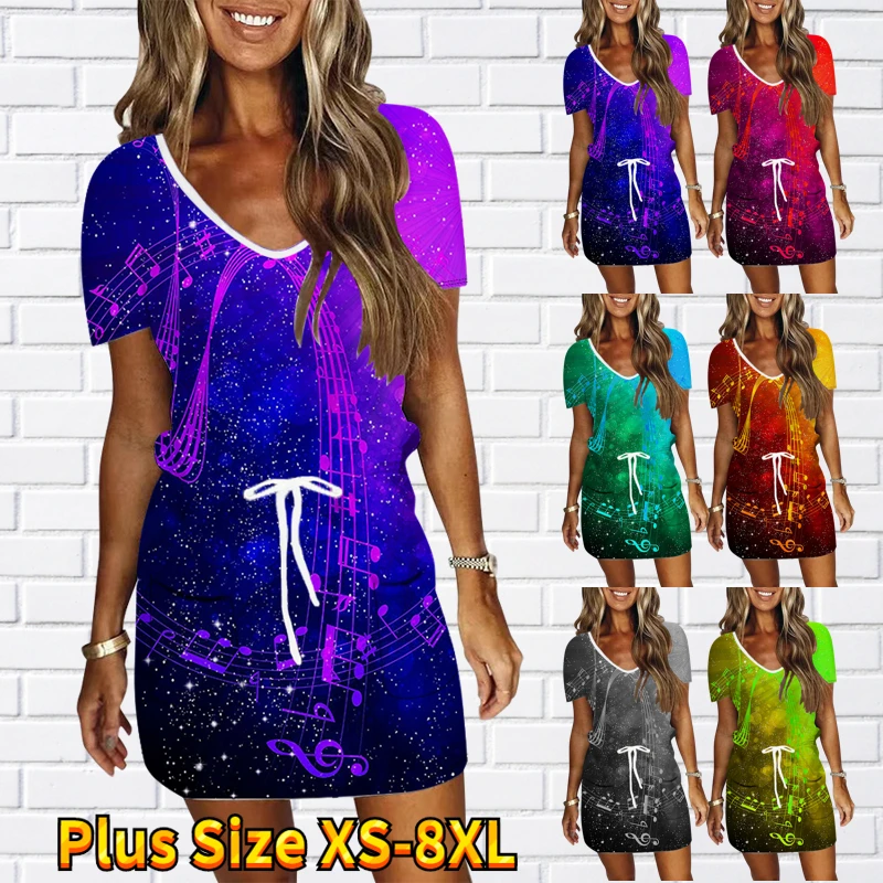 

Летняя женская модная тонкая юбка, свободное платье большого размера, новая дизайнерская юбка с принтом и коротким рукавом, короткая юбка, мини-юбка с V-образным вырезом