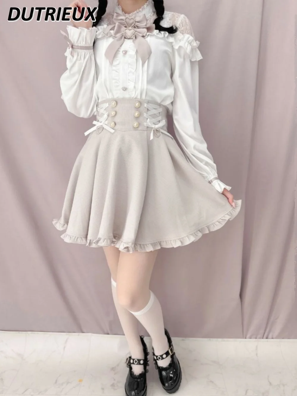 Japanese Style Mine Women's Side Tied Lotus Leaf Flare Skirt Summer New Sweet Cute Girl High Waist A- Line Short Skirts