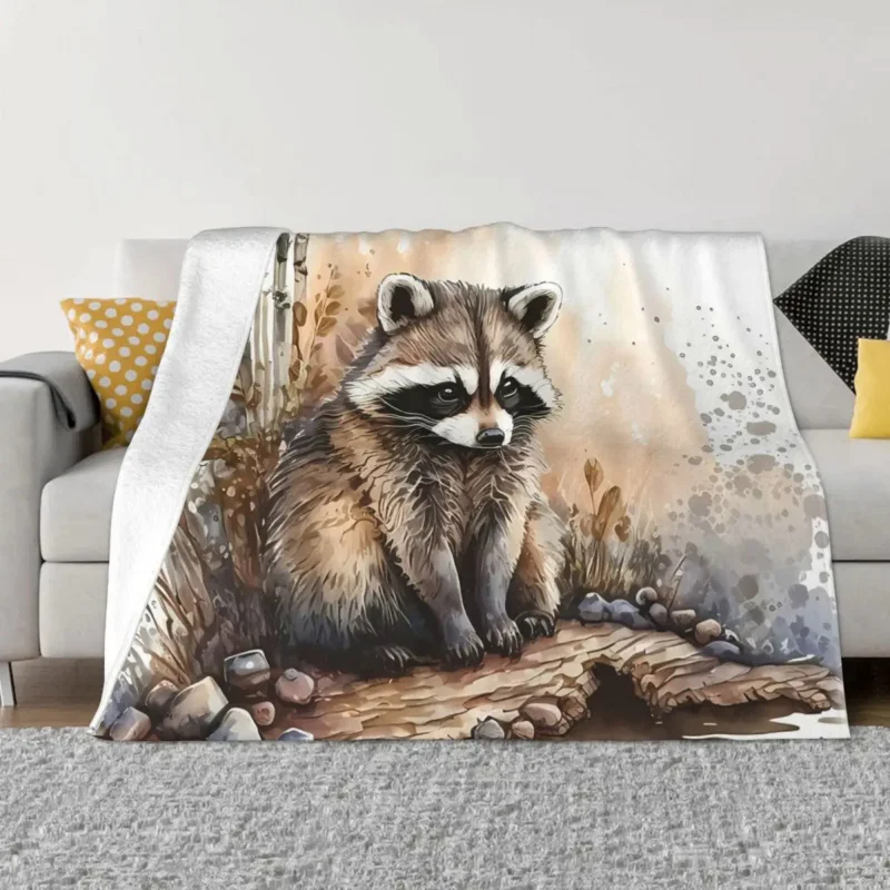 

Raccoon Blankets Watercolor Cute Baby Coral Fleece Plush Decoration Bedroom Bedding Couch Bedspread