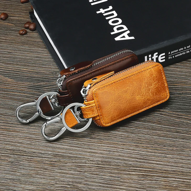 Genuine Leather Vintage Key Wallets with Remote Control Protection for Car Keys Men's Top Layer Cowhide Key Holster Keychain Bag