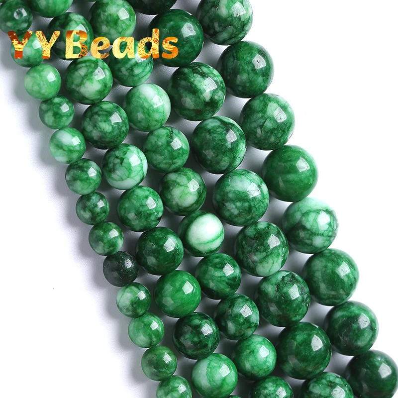 

Natural Green White Lace Jades Beads Round Loose Spacer For Jewelry Making Stone Beads Diy Bracelets Necklace 6 8 10mm 15"strand