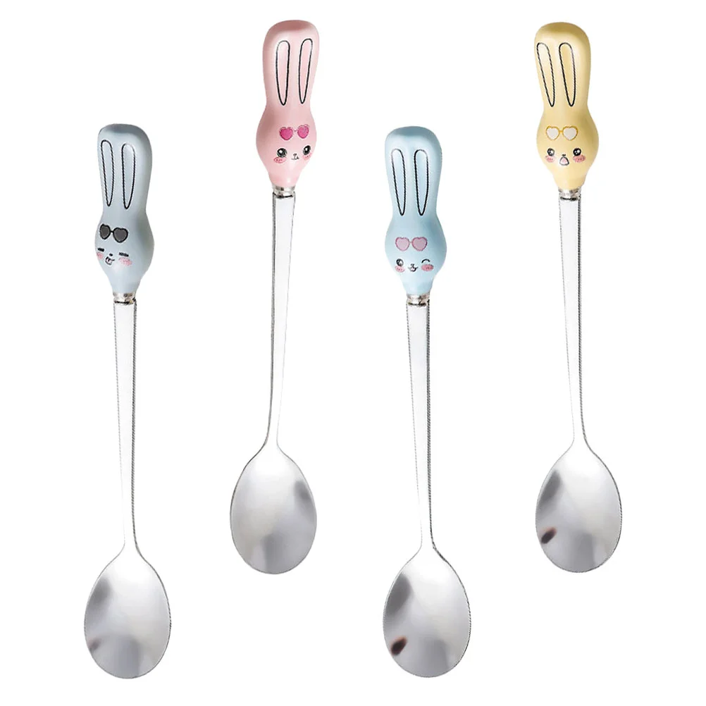 

4 Pcs Mini Mini Spoons Soup Ladle Portable Cheese Dessert Stainless Steel Cartoon Child Decorative Household