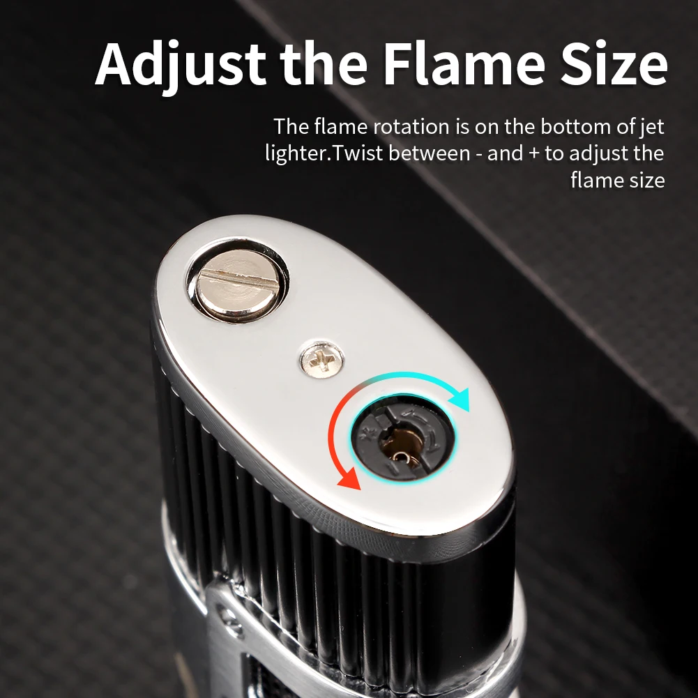 Butane Gas Lighter Luxury Cigar Refillable 3 Torch Jet Flame Windproof Smoking With Cutter Punch