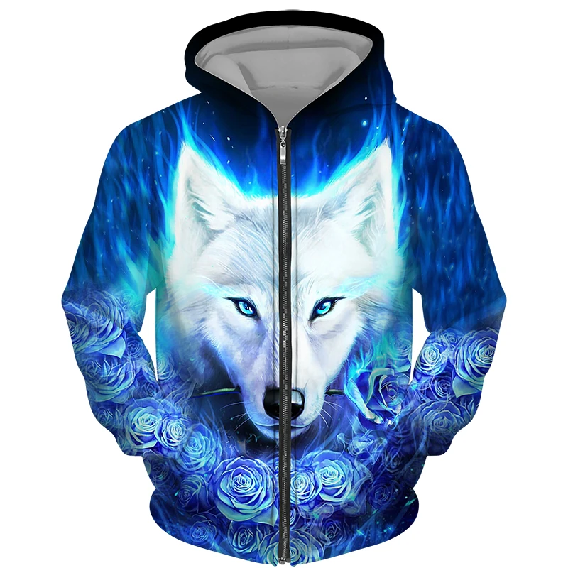 

Fashion Autumn/Winter Fierce Fox 3d printed Men's zipper hoodie Sweatshirt Neutral Harajuku street trend casual jacket jumper