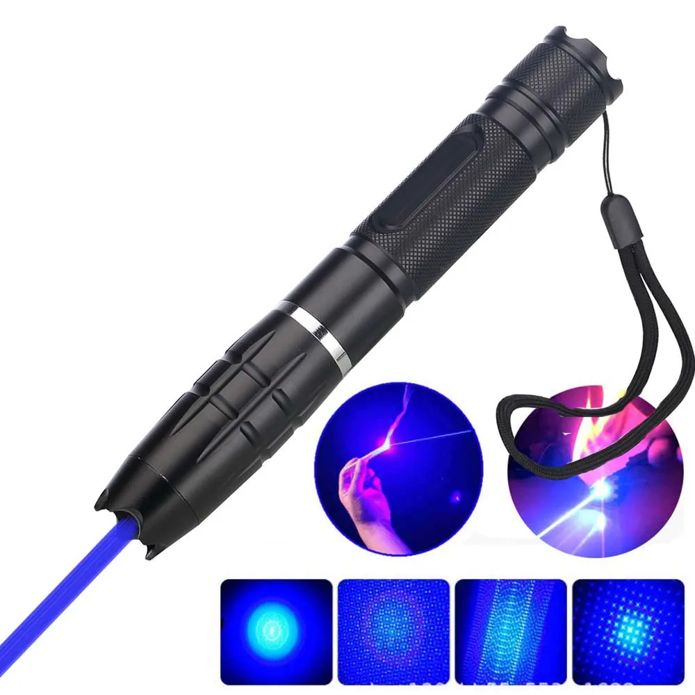 High Power Laser Torch 450nm 10000m Focusable Blue Laser Pointer Flashlight 