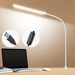 LED Desk Lamp with Clamp - Eye - Caring, 3 Lighting Modes & Adjustable Brightness, Flexible Gooseneck, Metal Design (WHITE)