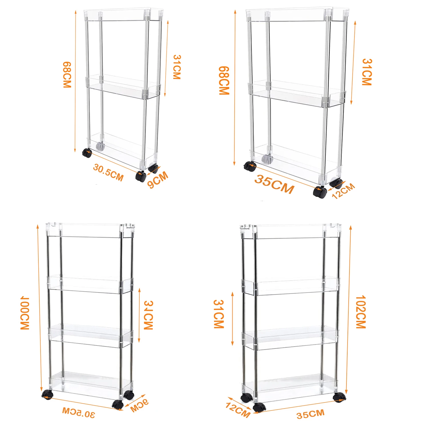 Carrello Portaoggetti A 4 Ripiani Mobile Salvaspazio In Plastica Con Ruote Struttura In Acciaio Per Cucina Bagno Lavanderia 40x13x85 Cm Bianco | Leroy Merlin