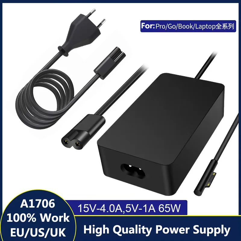 Carregador de Laptop 65w Adaptador Compatível com Microsoft Surface Pro x Studio go 1