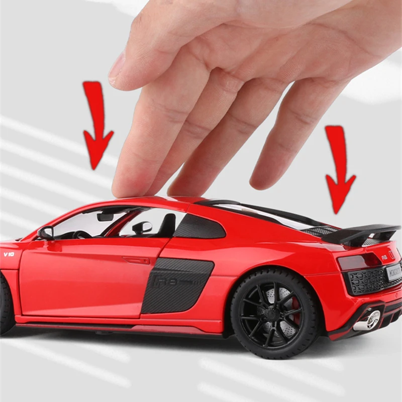 1:24 AUDI R8 V10 Plus Alloy Performance Sports Car Model Diecast Metal Toy Racing Car Model Simulation Sound and Light Kids Gift 4