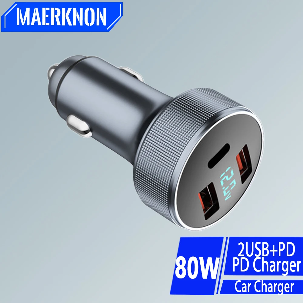 80W PD USB Car Charger 3 Ports Type C Fast Charging Car Phone Adapter For iPhone 15 14 Xiaomi Huawei Samsung S21 Quick Charger