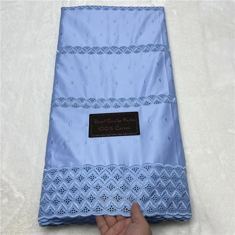 

5 Yards Nigerian 100% Cotton Polish Satin Embroidery Fabric High Quality Swiss Voile Lace Material For Men Dubai Style 2L120903