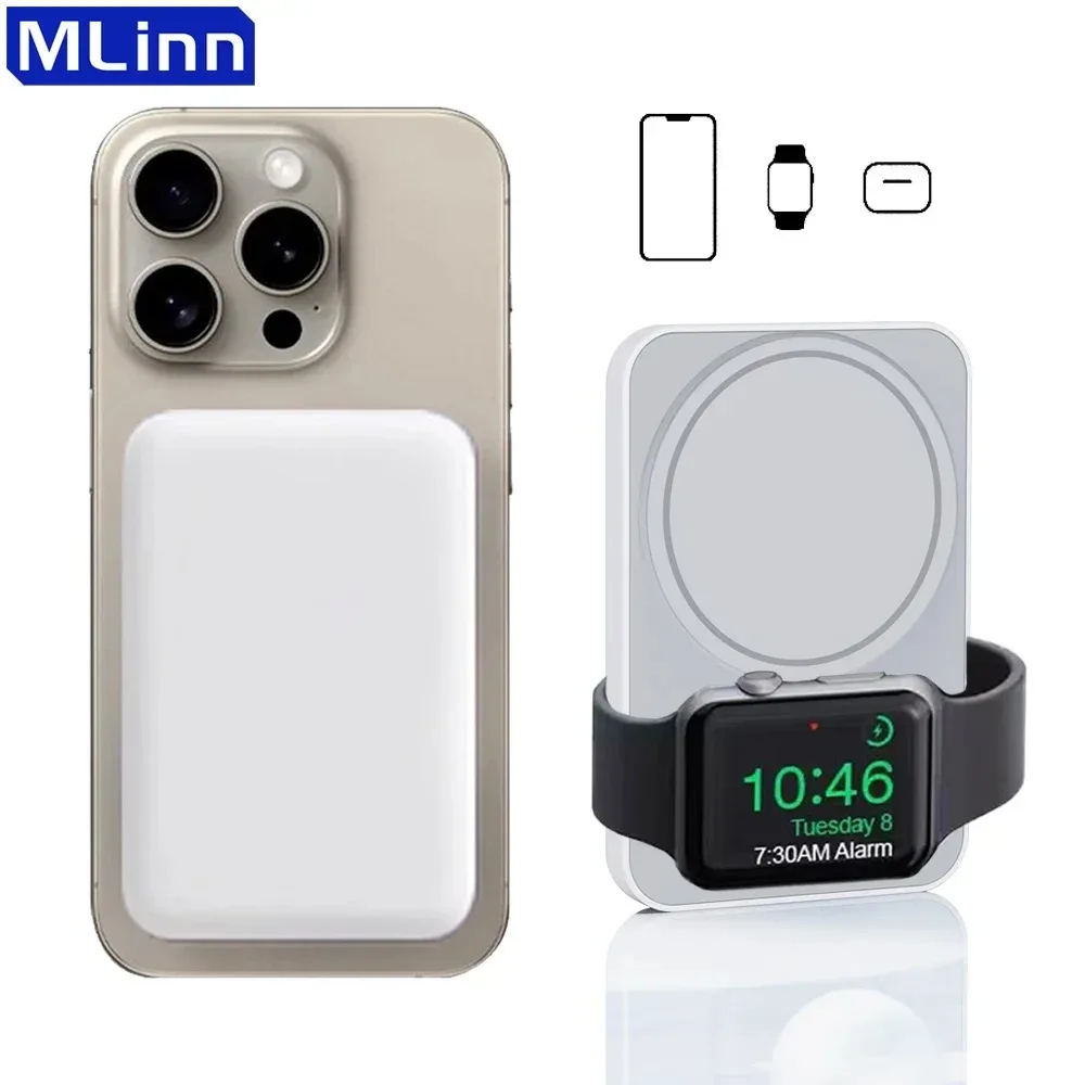 Batteria Di Ricambio Portatile 3 In 1 Magnetica Wireless Power Bank Per Ricarica Magsafe Per Apple Watch 9 8 7 Ultra Iphone 15 14 13 12