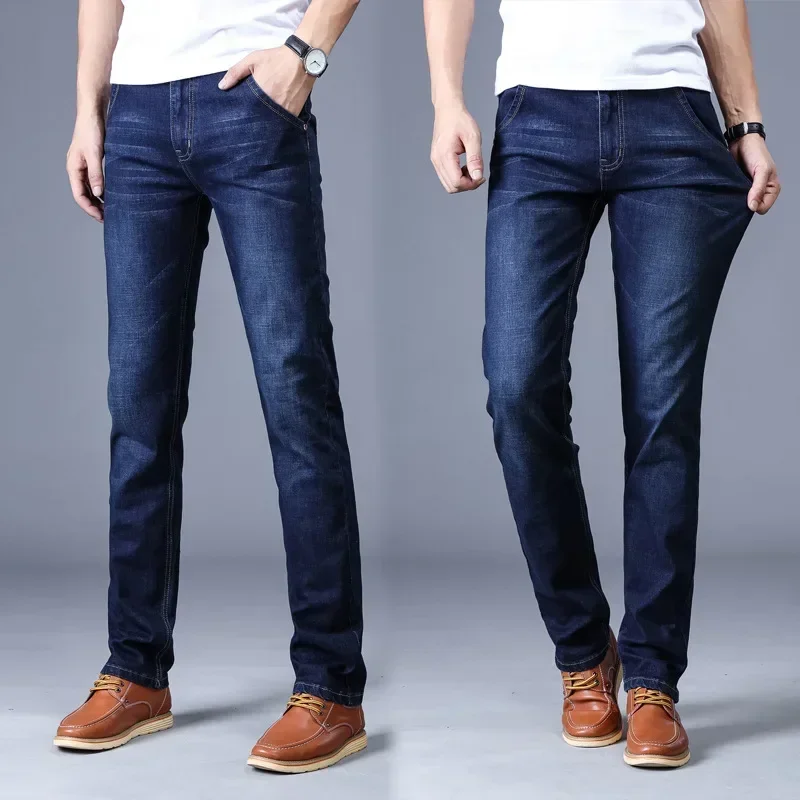 2024 New Men Stretch Jeans Male Classic Elasticity Business Jeans Men Fashion Comfortable Solid Slim Straight Long Denim Pants