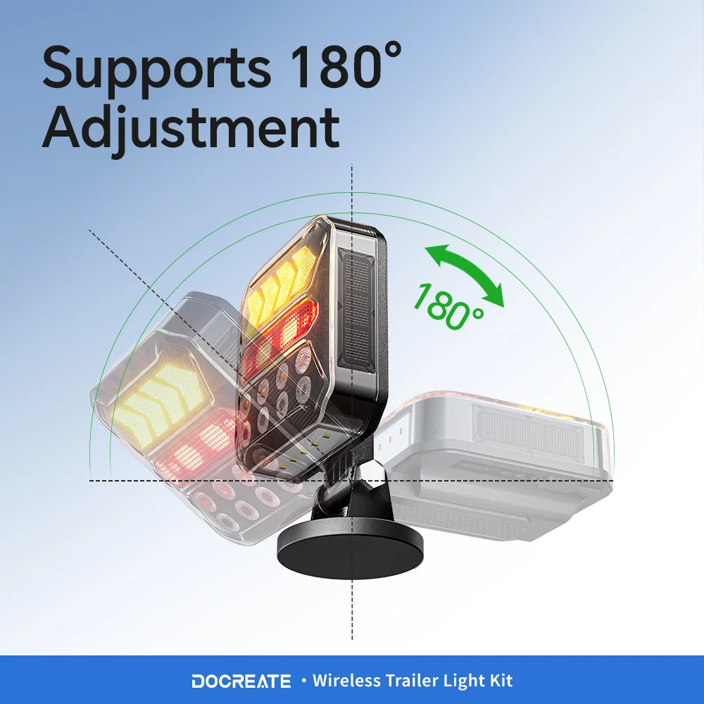 Wireless Magnetic Trailer Tail Lights for Trucks RVs, USB & Solar Rechargeable, 2.4GHz Remote, IPX6 Waterproof, 180° Adjustable 6