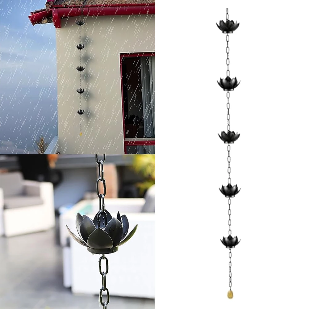 1.2 Meters Lotus Rain Chains For Gutters Decorative Rain Water Catcher Chime Functional Decoration Gutter Rainwater Diverter ﻿