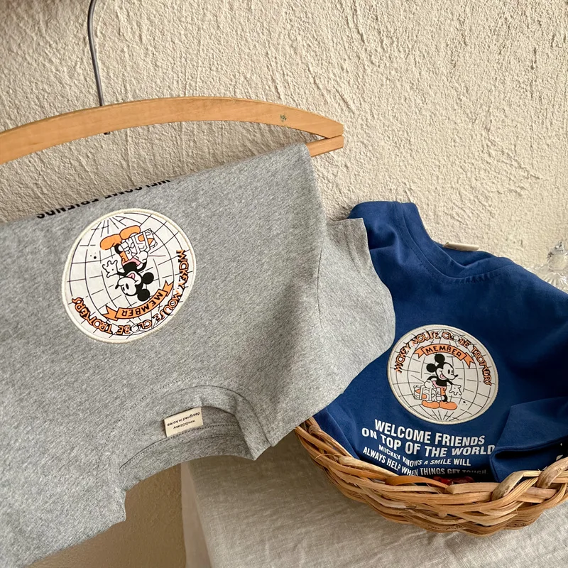 Cartoon Mickey Print Tshirts 2023 Brand Clothes Boys Girls Pure Cotton Casual Sports Pullover Shirt Child's Trendy Loose Tops 2