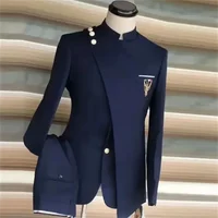2 Pieces Slim Fit Men Suits for Wedding with Mandarin Stand Collar Male Fashion Groom Tuxedo Suit Jacket with Pants 1