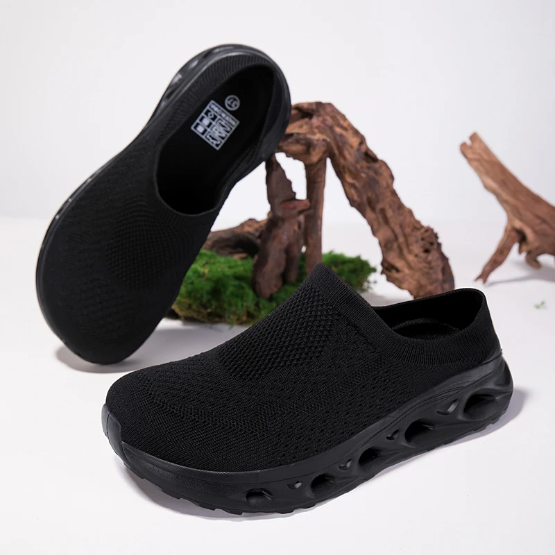 Chaussures décontractées pour hommes à bout large en maille tissée grande taille, demi-chaussons d'été, pantoufles respirantes pour femmes, chaussures de sport et de randonnée 46 1