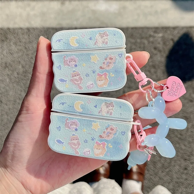 

Blue Background Cartoon Cat Case for AirPods Pro2 Airpod Pro 1 2 3 Bluetooth Earbuds Charging Box Protective Earphone Case Cover