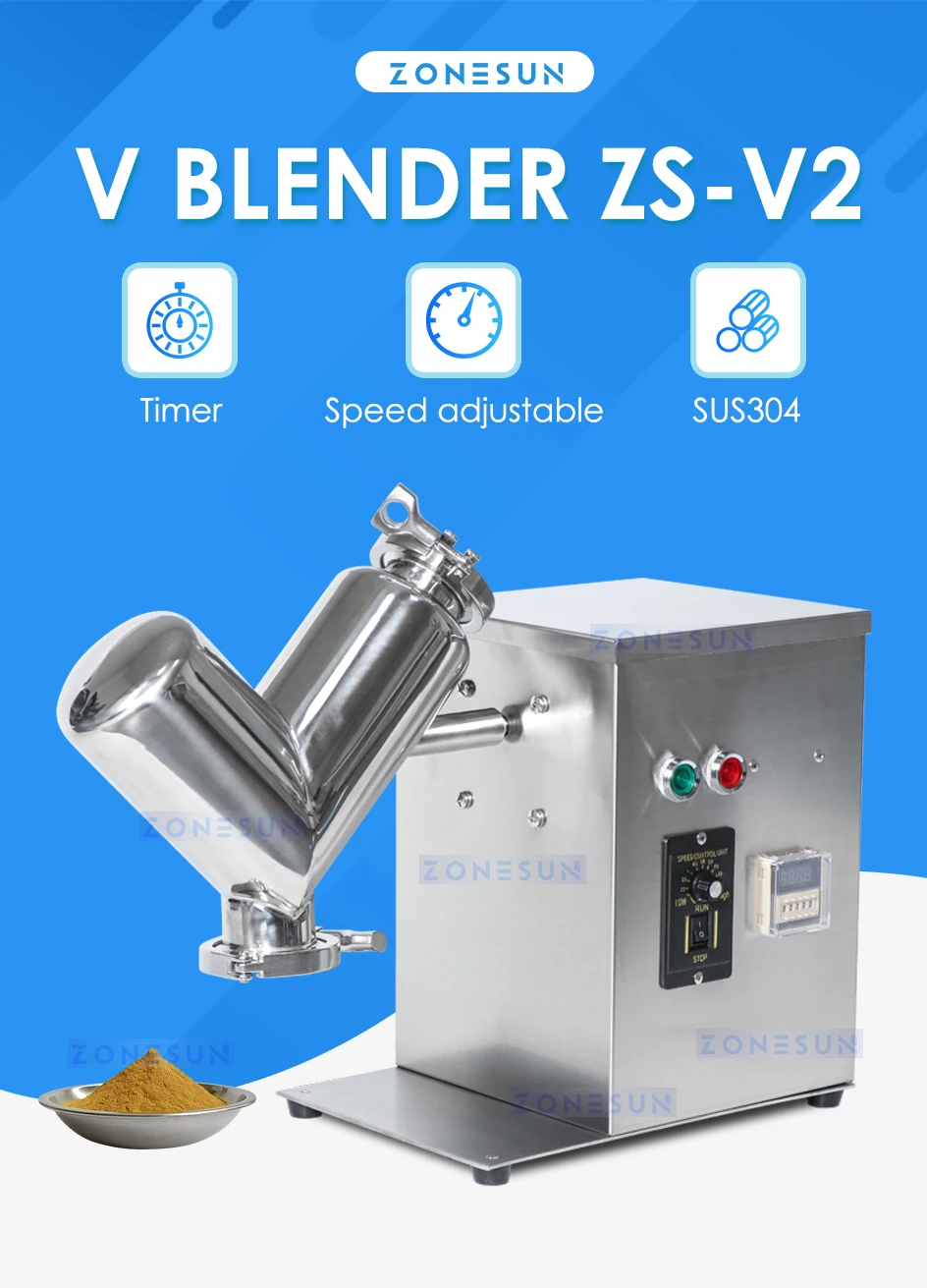 ZONESUN ZS-V2 Powder Mixing Machine Stainless Dry Powder Mixer Blender