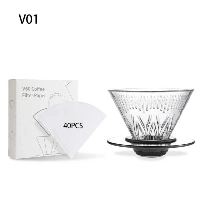 أدوات قهوة راتنج أسود/أبيض + ورق ترشيح 40 قطعة