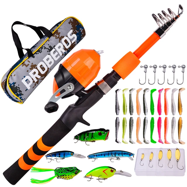 Kids Fishing Pole Set, Portable Telescopic Fishing Rod, Lure and Reel Combo  Kit