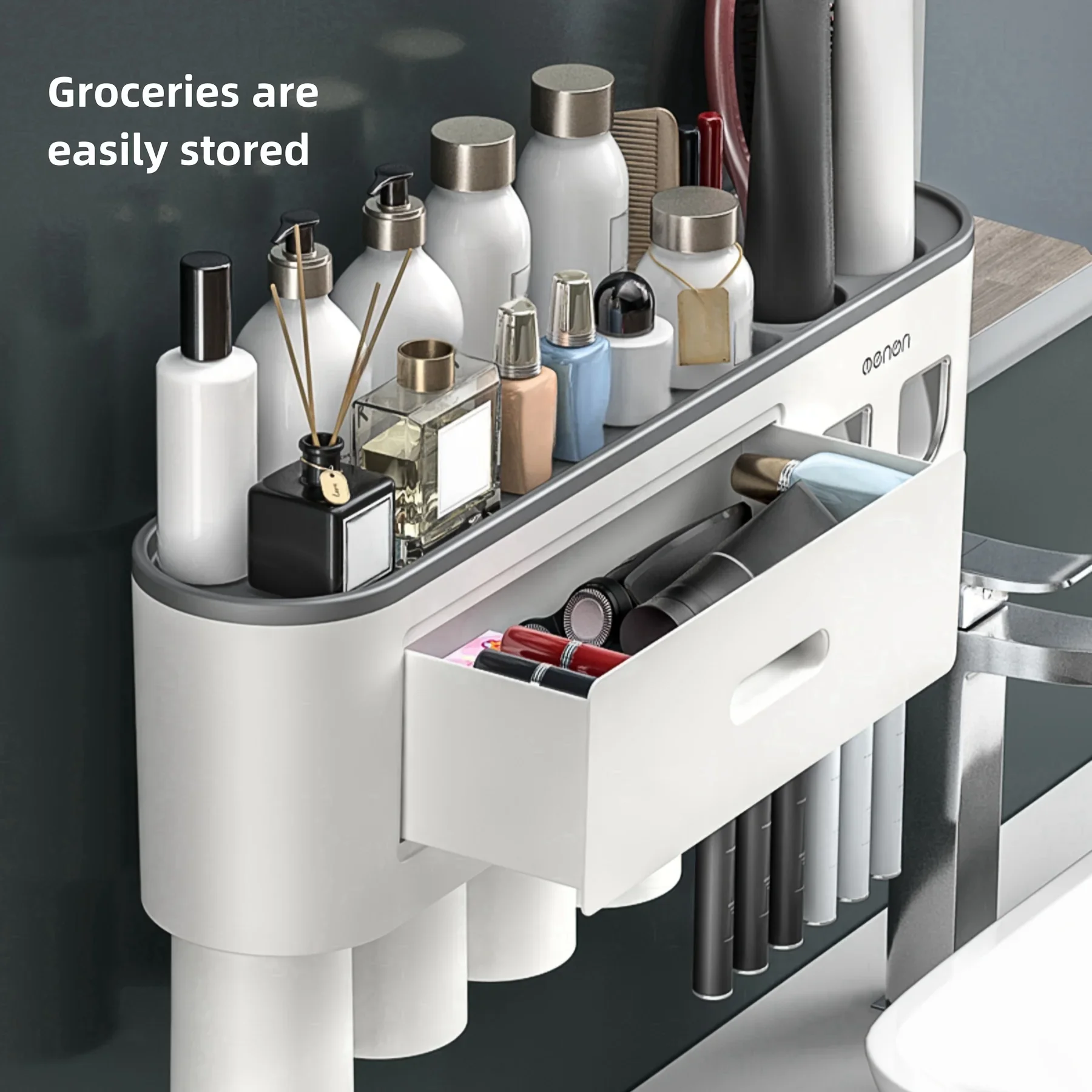 Wall-Mounted Toothbrush Holder Set No Drilling Auto toothpasteDispensers Magnetic Cups Hooks Simple Installation toothbrush holder toothpaste dispenser wall mounted storage hook